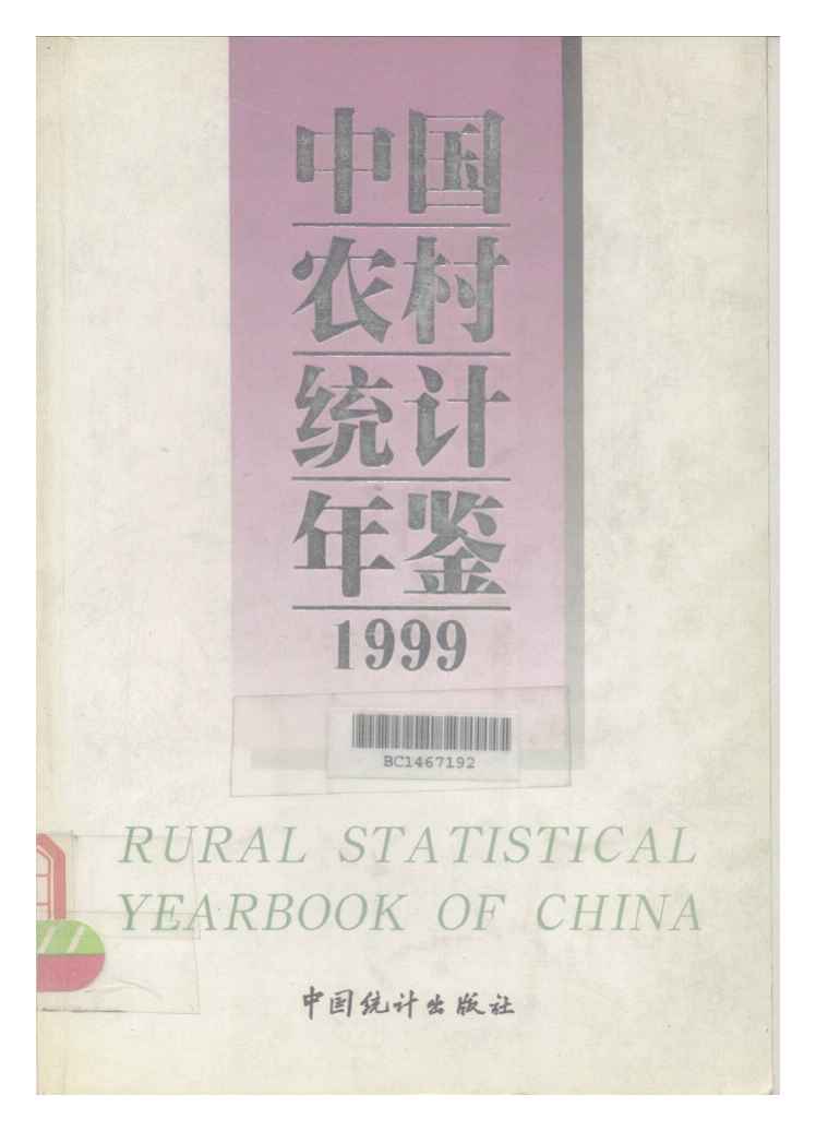 1999年中国农村统计年鉴封面