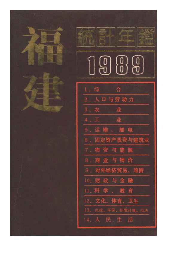 1989年福建统计年鉴封面