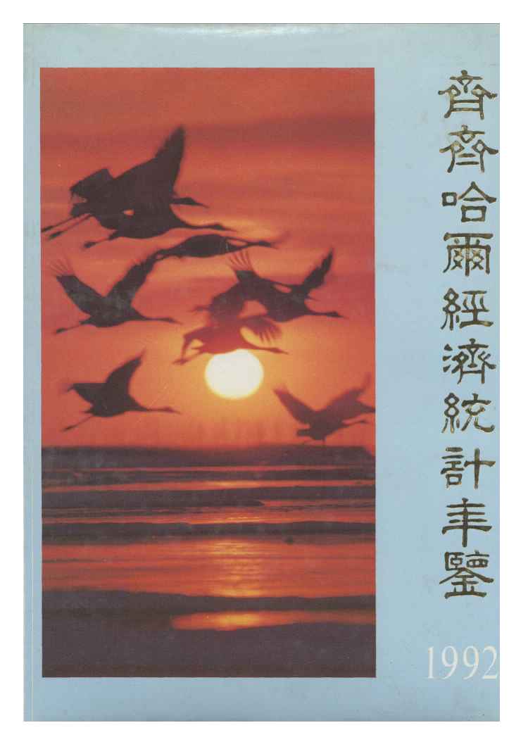 1992年齐齐哈尔经济统计年鉴封面